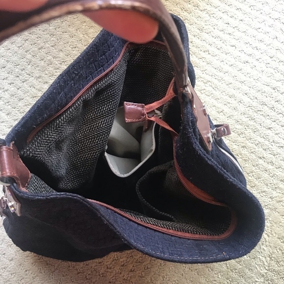 GENUINE Leather Woven Blue and Brown Hobo Tote Bag - Picture 5 of 8